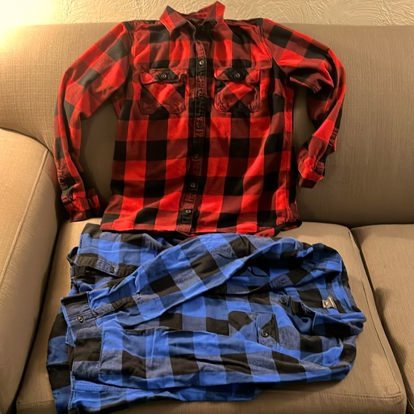 Bundle 2 Flannel Shirt S Plaid Long Sleeve 100% cotton - Picture 1 of 3